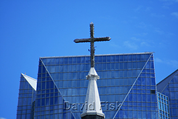 Oklahoma City, OK - Church Steeple in front of Devon Tower