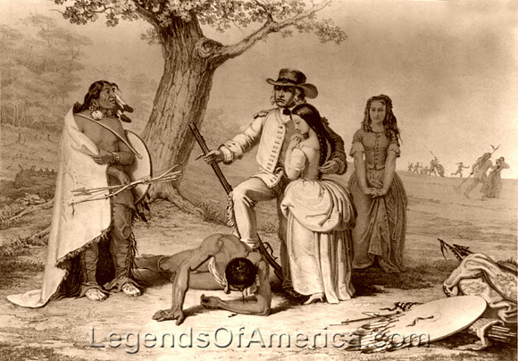 Daniel Boone rescuing his daughter Jemina,1851