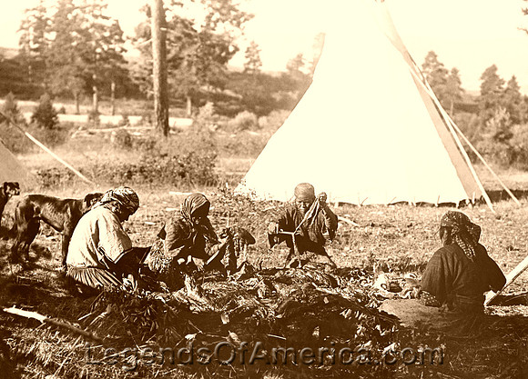 Salish women preparing meat, 1910