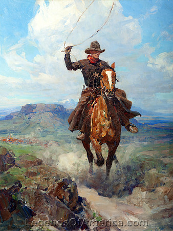 Cowboy with Lasso on Horse