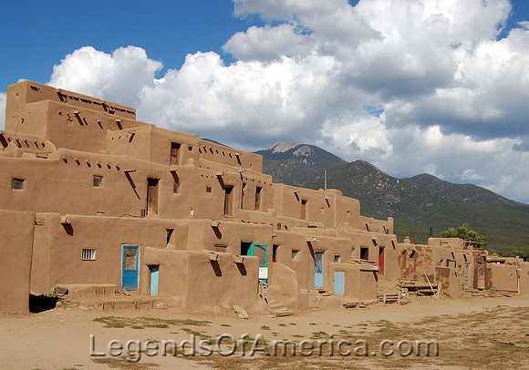 Taos Pueblo, NM - Pueblo and Mountain
