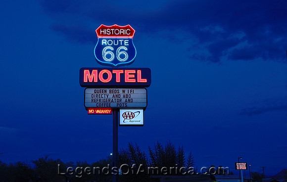 Seligman, AZ - Route 66 Motel Sign at Night