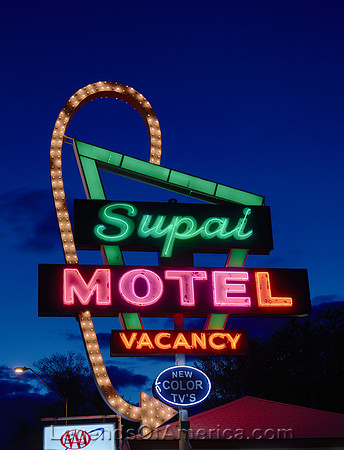 Seligman, AZ - Supai Motel Sign at Night