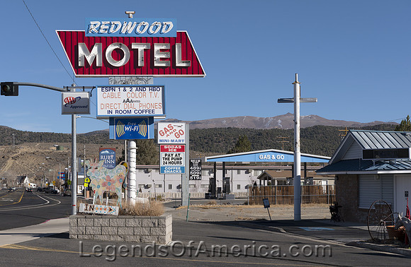 Bridgeport, CA - Redwood Motel Sign