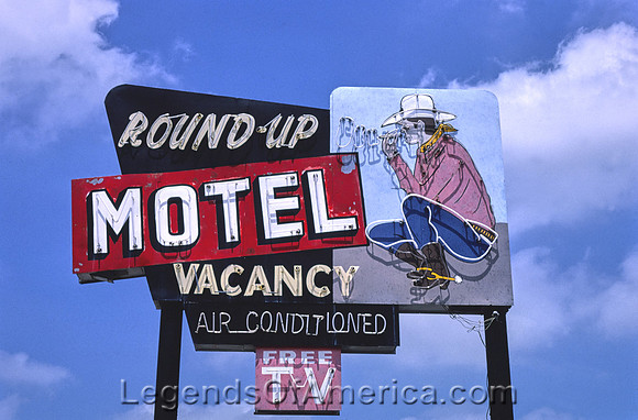 Claremore, OK - Round-Up Motel Sign, 1982