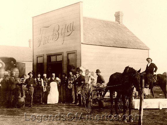 Round Pond, OK - Gathered around the kegs at Kelley's saloon The Bijou.  1894