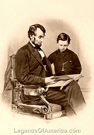 President Abraham Lincoln reading the Bible to his son
