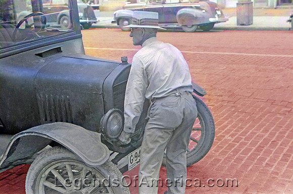 Cranking a Model T, 1948